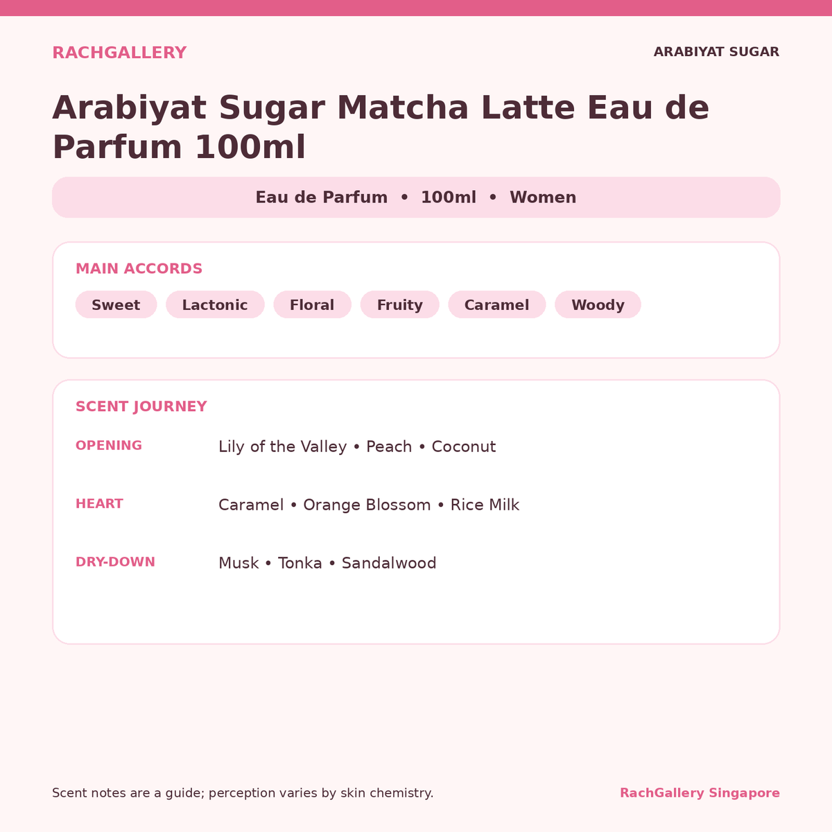 Arabiyat Sugar Matcha Latte Eau de Parfum 100ml scent notes and main accords