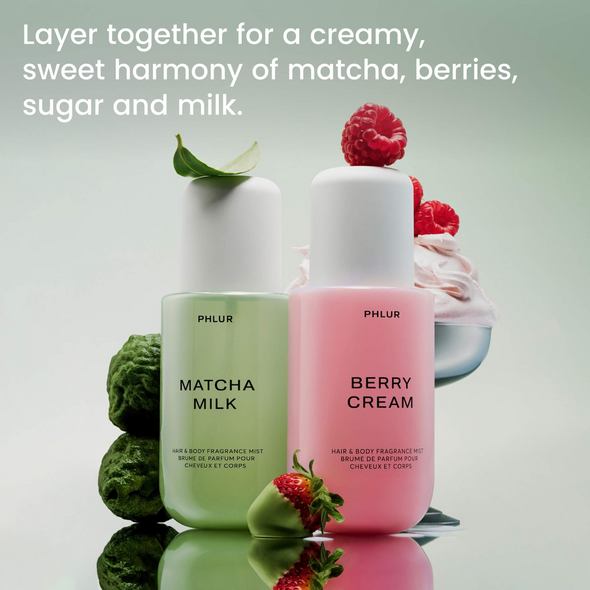 Phlur Matcha Milk & Berry Cream Body Mist Duo – Gourmand Layering Set