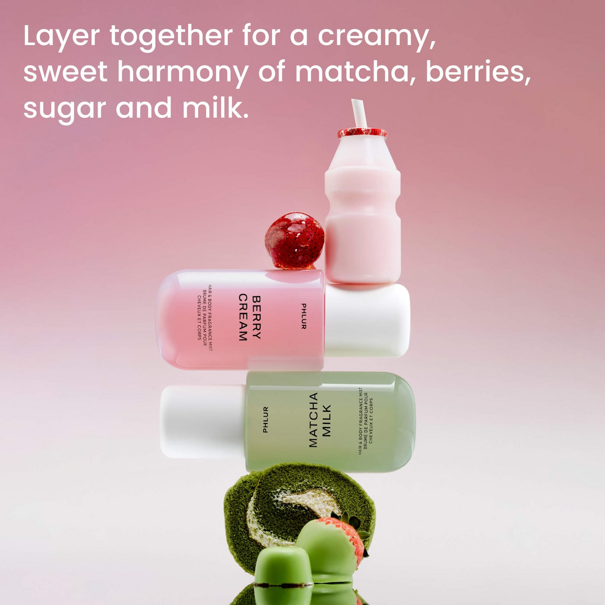Phlur Matcha Milk & Berry Cream Body Mist Duo – Gourmand Layering Set
