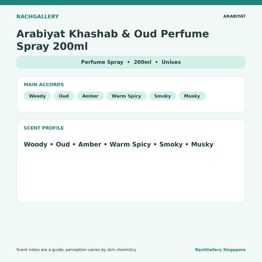 Arabiyat Khashab & Oud Perfume Spray 200ml scent notes and main accords
