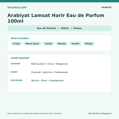 Arabiyat Lamsat Harir Eau de Parfum 100ml scent notes and main accords