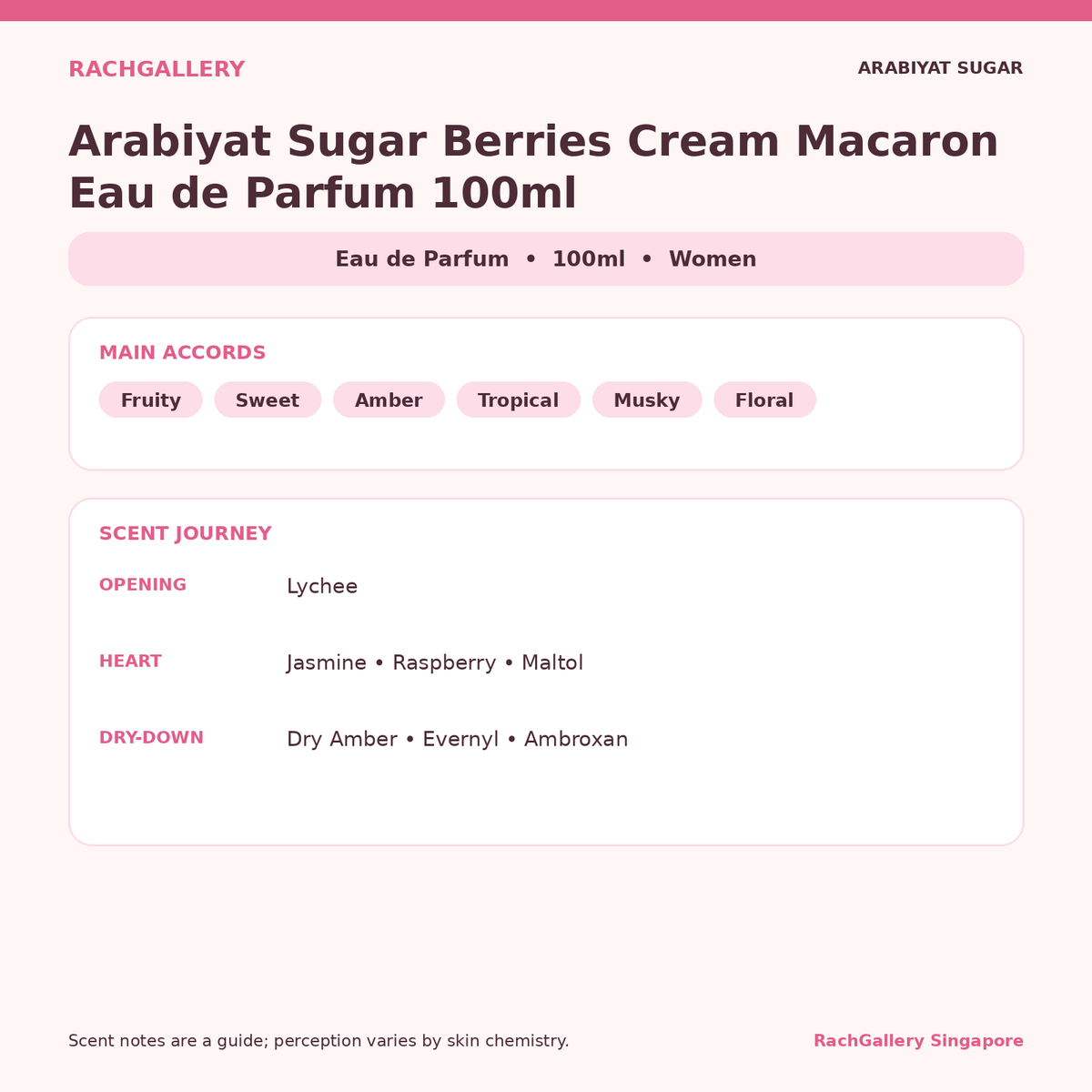 Arabiyat Sugar Berries Cream Macaron Eau de Parfum 100ml scent notes and main accords