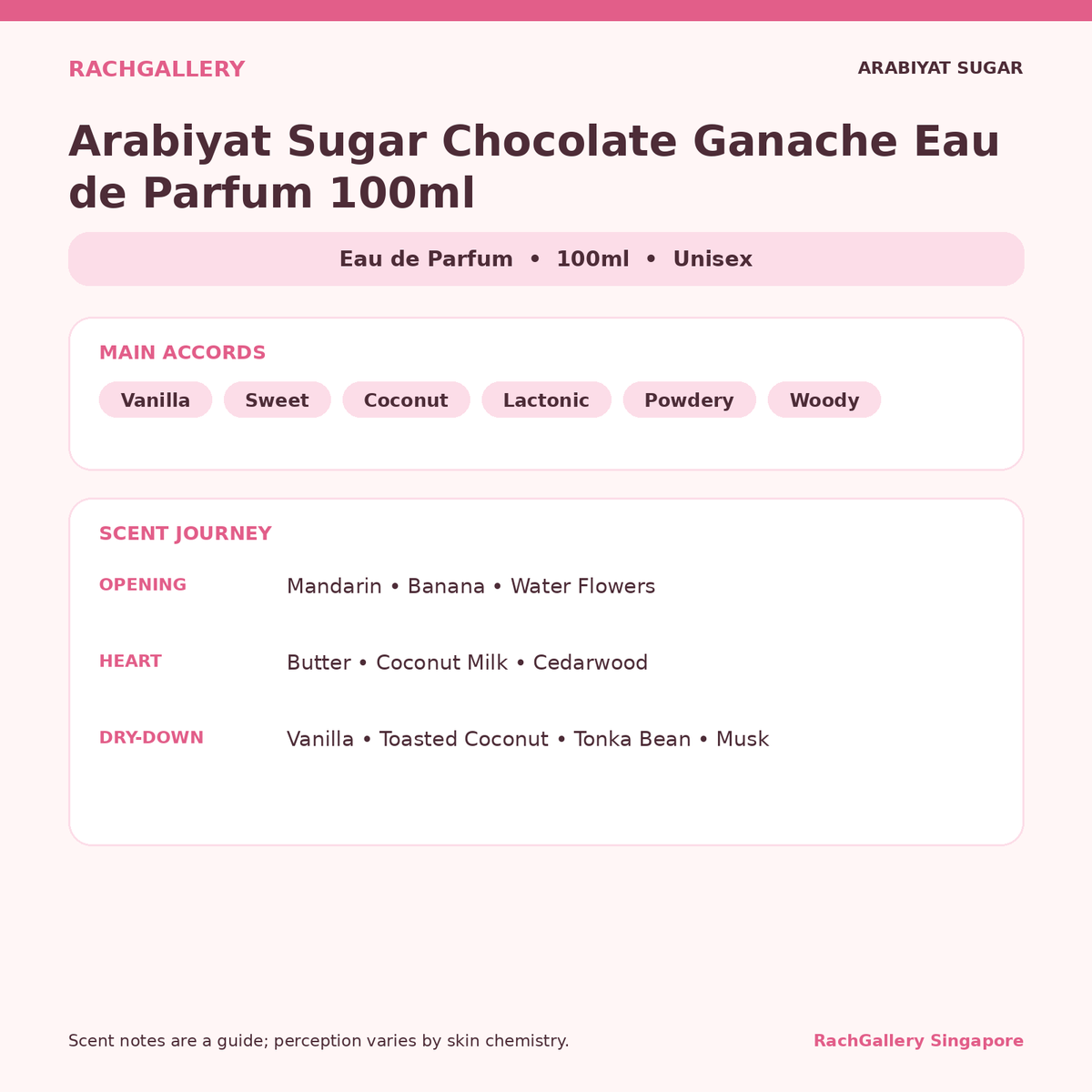 Arabiyat Sugar Chocolate Ganache Eau de Parfum 100ml scent notes and main accords