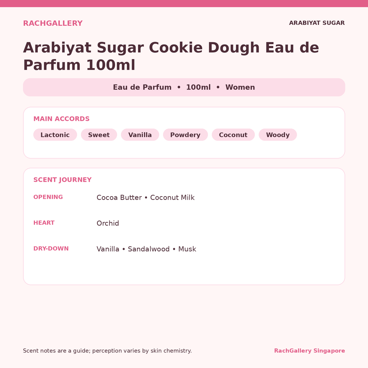 Arabiyat Sugar Cookie Dough Eau de Parfum 100ml scent notes and main accords