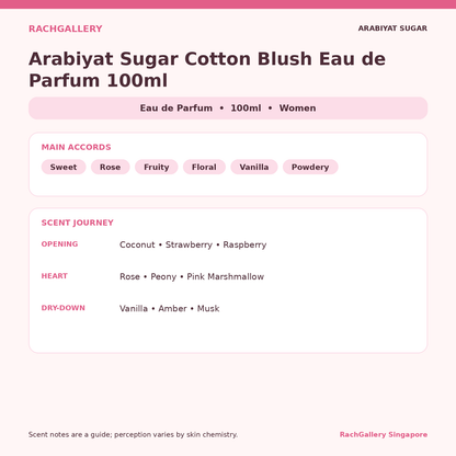 Arabiyat Sugar Cotton Blush Eau de Parfum 100ml scent notes and main accords