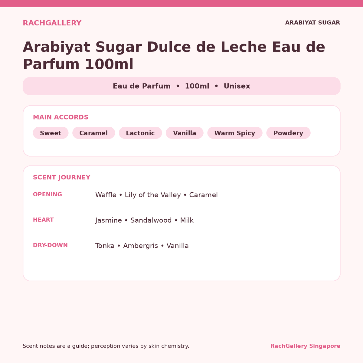 Arabiyat Sugar Dulce de Leche Eau de Parfum 100ml scent notes and main accords