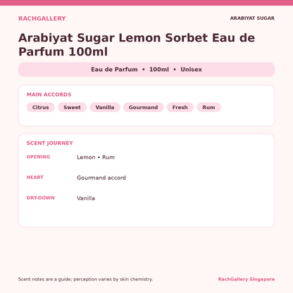 Arabiyat Sugar Lemon Sorbet Eau de Parfum 100ml scent notes and main accords
