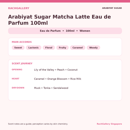 Arabiyat Sugar Matcha Latte Eau de Parfum 100ml scent notes and main accords