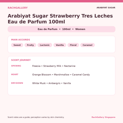 Arabiyat Sugar Strawberry Tres Leches Eau de Parfum 100ml scent notes and main accords