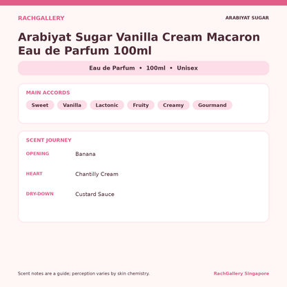 Arabiyat Sugar Vanilla Cream Macaron Eau de Parfum 100ml scent notes and main accords