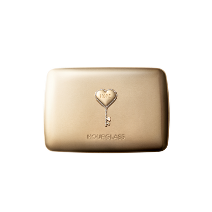Hourglass Hope 2026 gold case with heart-and-key charm