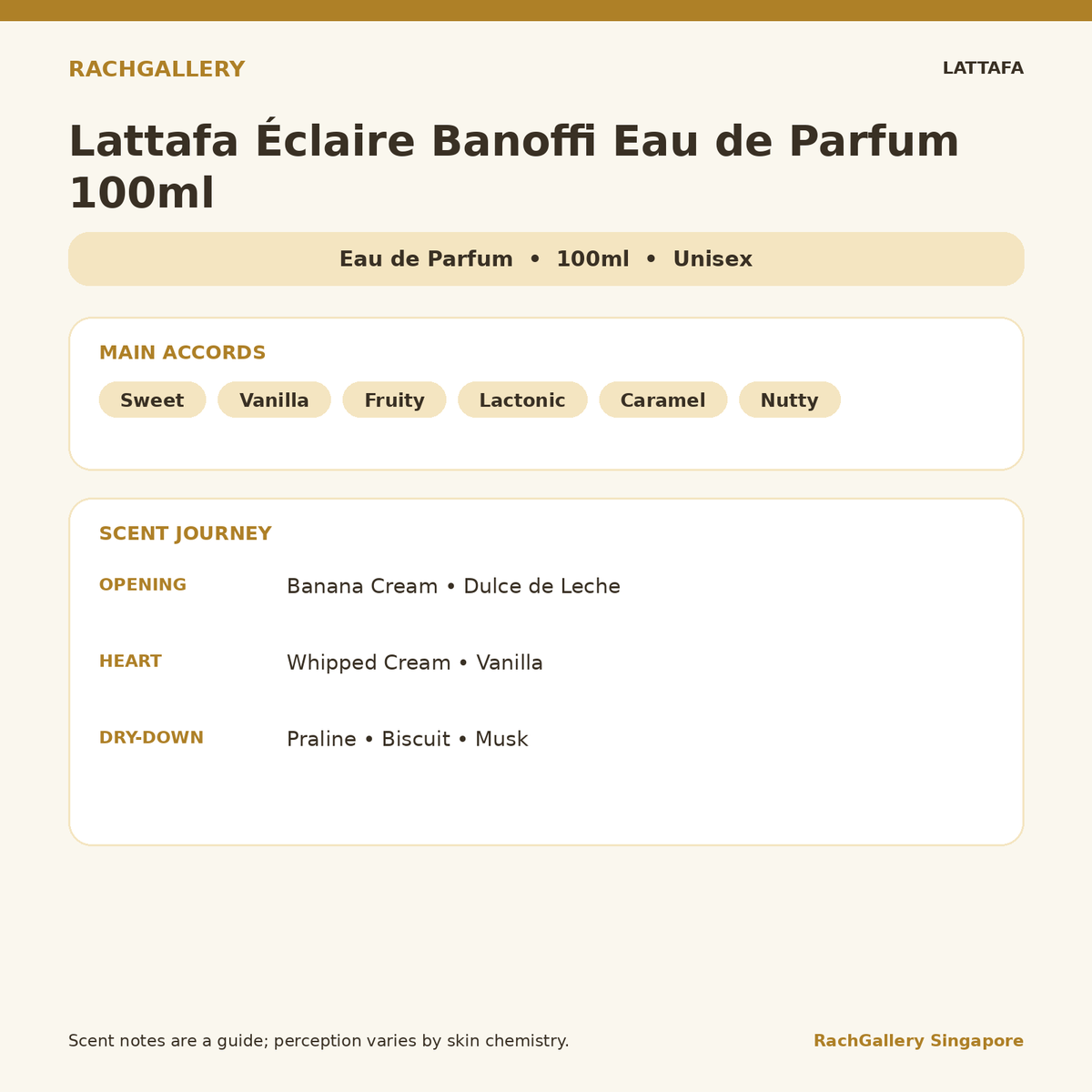 Lattafa Éclaire Banoffi Eau de Parfum 100ml scent notes and main accords