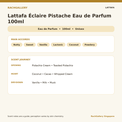 Lattafa Éclaire Pistache Eau de Parfum 100ml scent notes and main accords