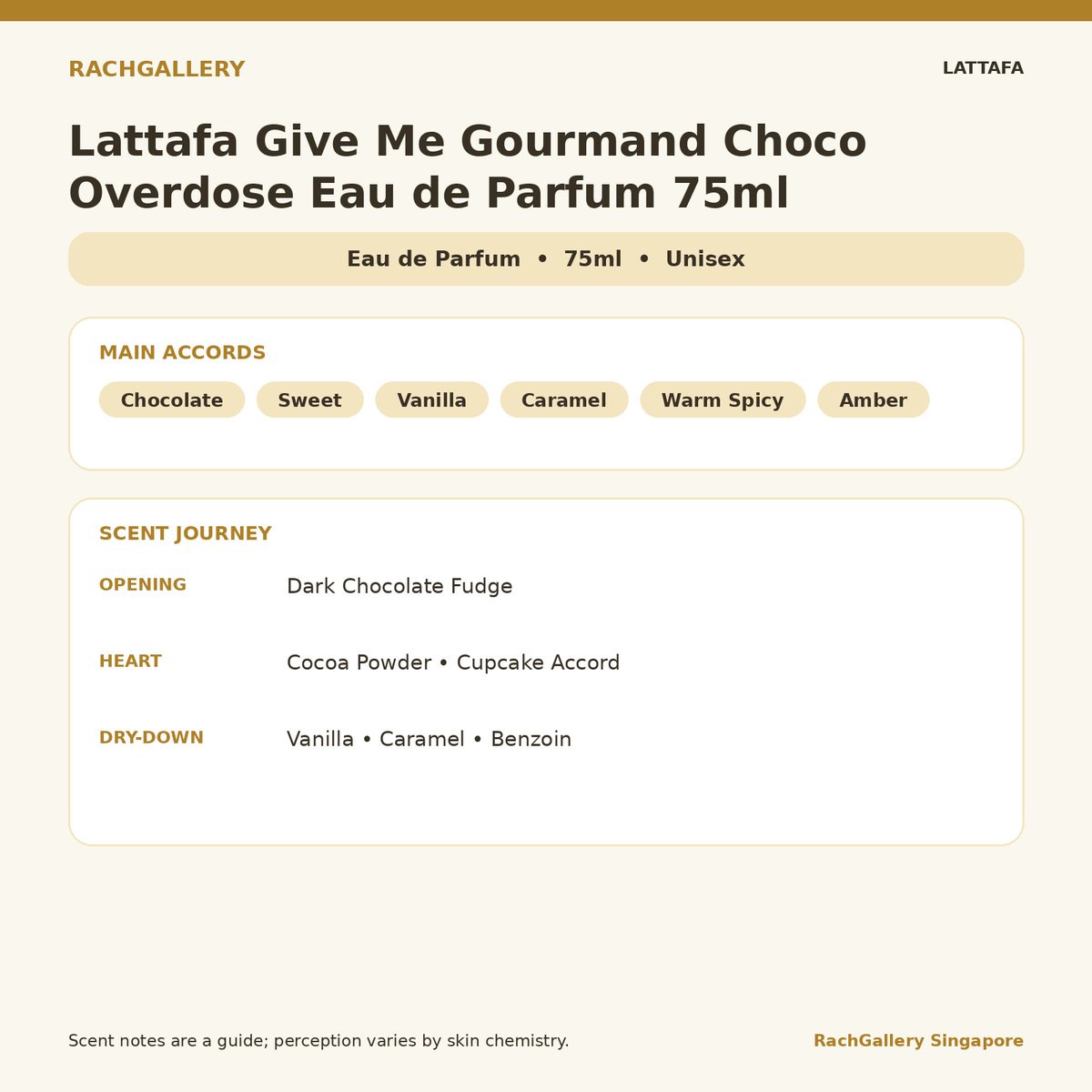 Lattafa Give Me Gourmand Choco Overdose Eau de Parfum 75ml scent notes and main accords