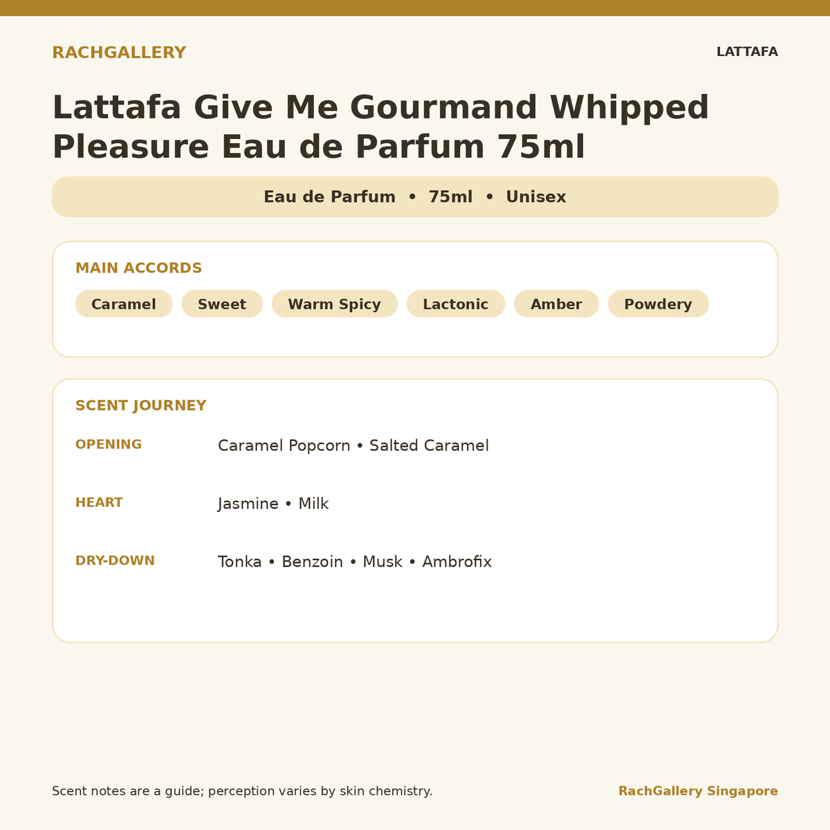 Lattafa Give Me Gourmand Whipped Pleasure Eau de Parfum 75ml scent notes and main accords