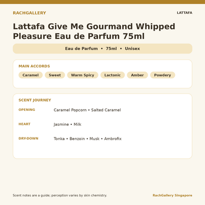 Lattafa Give Me Gourmand Whipped Pleasure Eau de Parfum 75ml scent notes and main accords