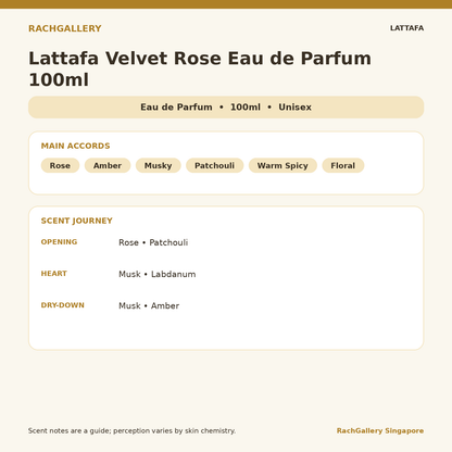 Lattafa Velvet Rose Eau de Parfum 100ml scent notes and main accords