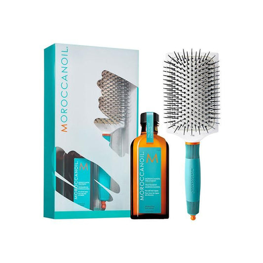 MOROCCANOIL Great Day Haircare Value Set Original Oil Treatment 100ml + Pump + Ceramic Thermo Paddle Brush + Gift Box